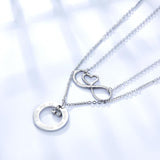Beads Chains Layer Necklace For Women Stainless Steel Accessories Silver Color Ring and Heart Pendants Fashion Jewelry