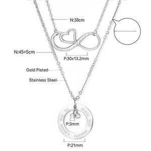 Beads Chains Layer Necklace For Women Stainless Steel Accessories Silver Color Ring and Heart Pendants Fashion Jewelry