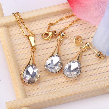 ASON 316L Stainless Steel Gold Bridal Wedding African Jewelry Sets for Women 2022 Water Drop Necklace Pendant Drop Earring asonjewelry
