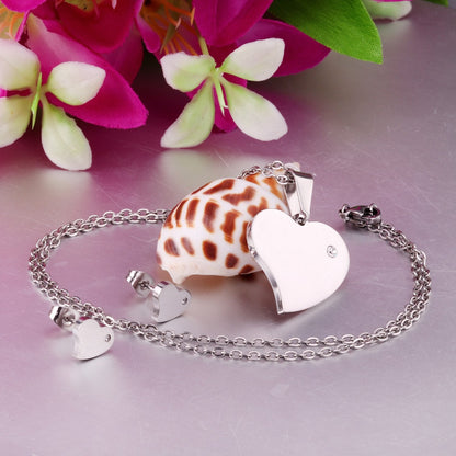 ASON Heart Shape Pendant Necklace Small Piercing Stud Earrings Jewelry Sets Gold Color Stainless Steel for Women Jewelry asonjewelry