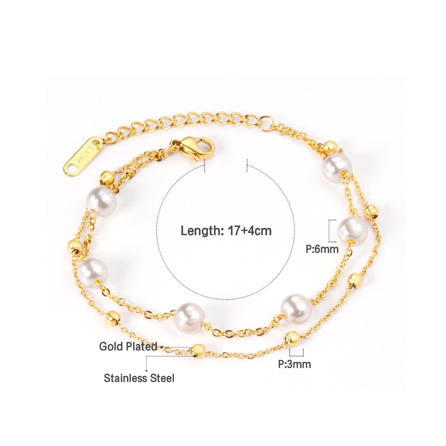 ASON Gold Color Steel Ball Imitation Pearl 316L Stainless Steel Bracelet for Women Bangle with Extender Fashion Jewelry asonjewelry