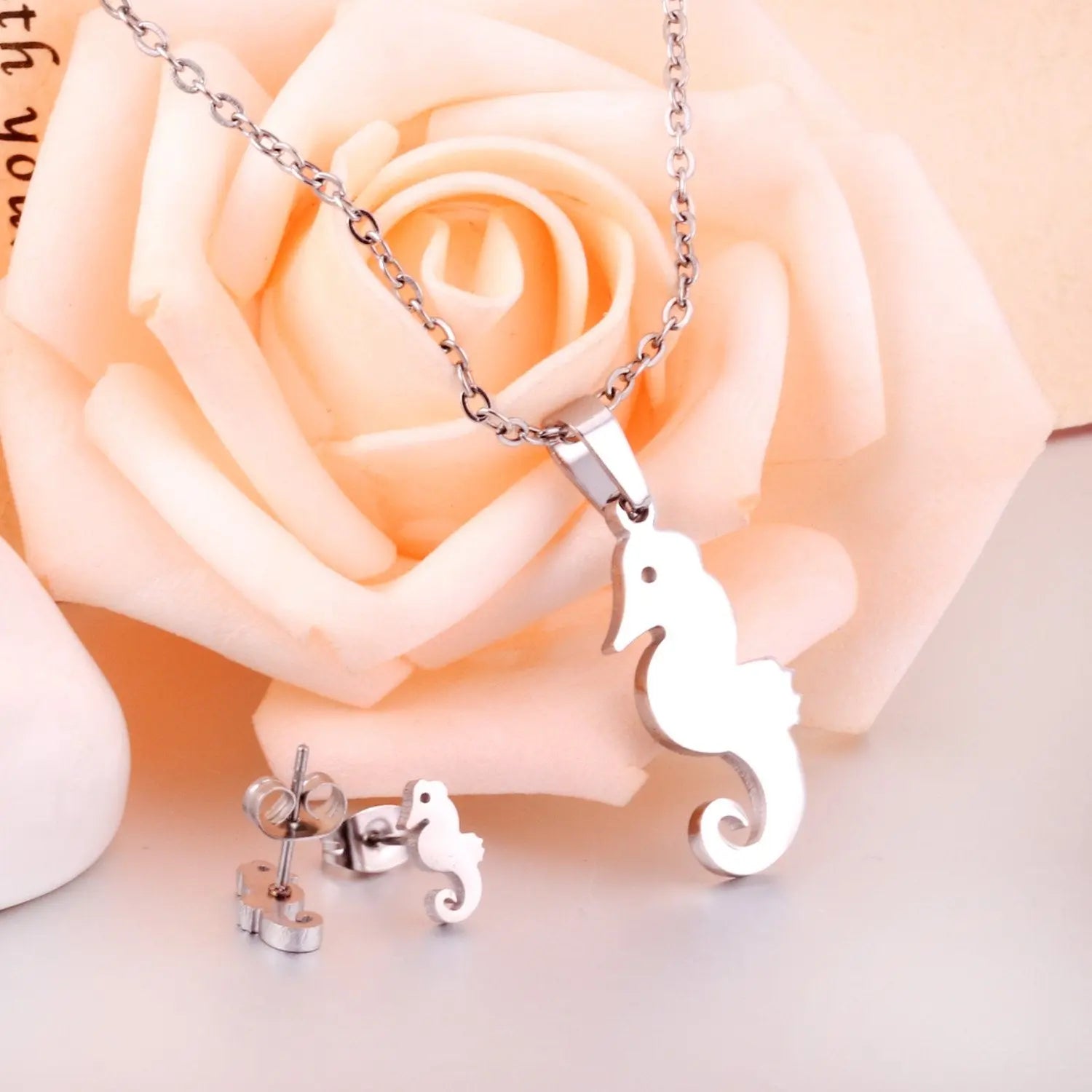 Hippocampus Animal Office Korean Necklaces Earrings Jewelry Sets For Woman Indian Jewellry Set collares para mujer asonjewelry