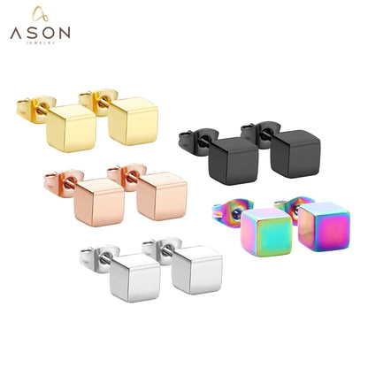 ASON Trendy Square Earrings Smooth Cube Piercing Stud Earring Stainless Steel for Women Girl Geometric Jewelry Accessories asonjewelry