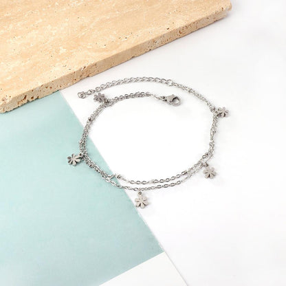 ASON Fashion Silver Color Peach Blossom Accessories Multi-layer Link Chain Anklet Stainless Steel For Women Foot Jewelry asonjewelry