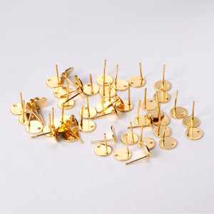 ASON 100 Pcs/Lots Small Ear Studs Round Shape With Holes Stainless Steel Base Setting Connector For DIY Jewelry Making Supplies