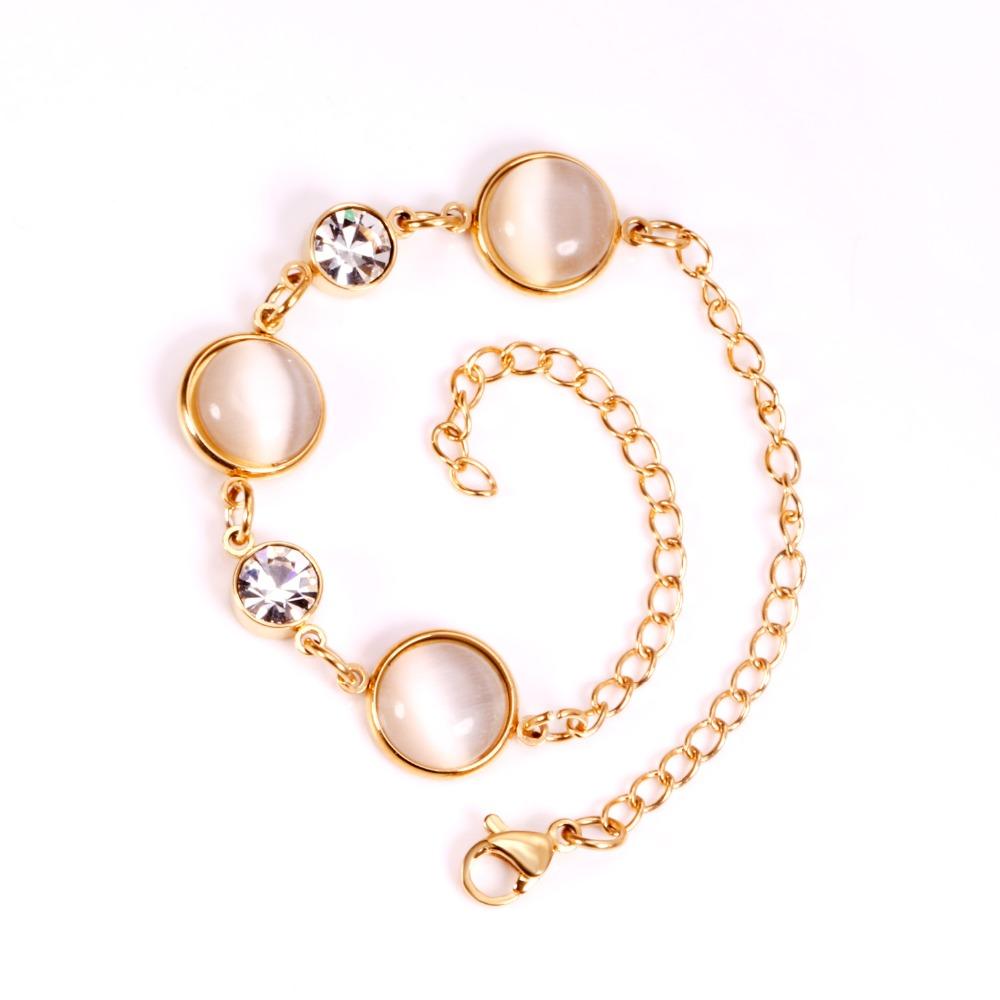 ASON Trendy Style Opals Shape With Cubic Zirconia Bracelets for Women Gold Stainless Steel 20cm Link Chain Bracelets asonjewelry