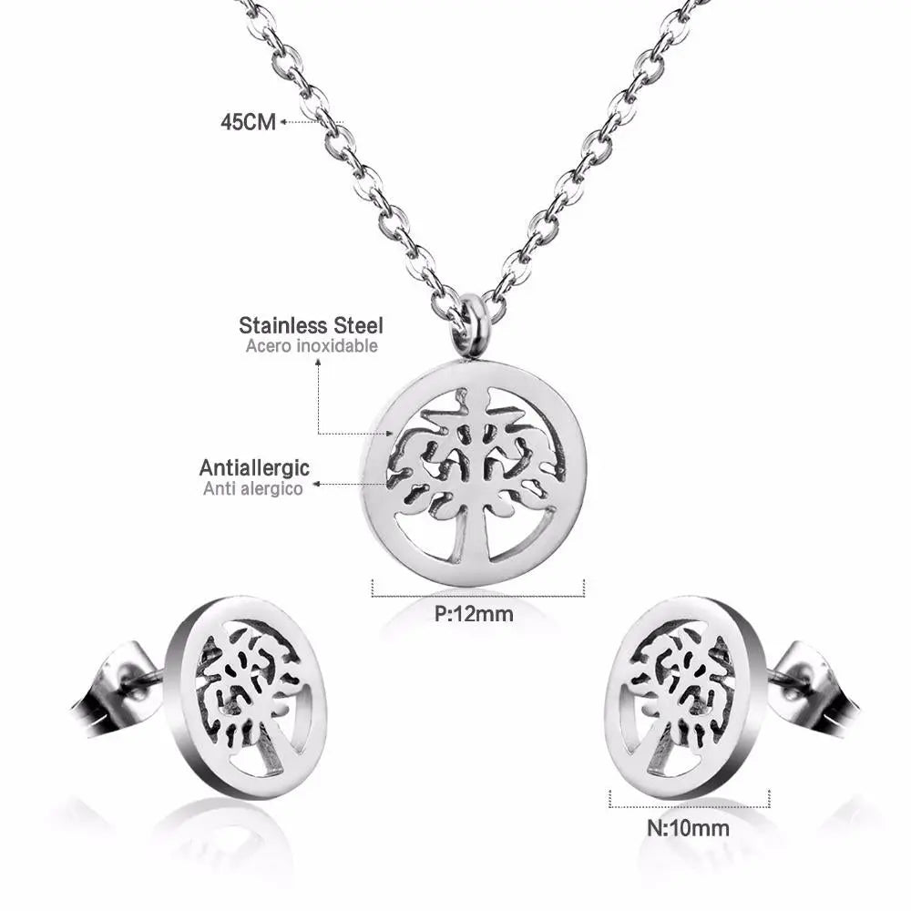 Tree Necklace Earrings Wedding Dubai Jewelry Sets For Women Girls Gold/Steel Indian Bridal Jewelry Sets Jewellery asonjewelry