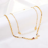 Imitation Pearl Double Layered Necklace With Cute Astronaut Heart Star Charms Box Chian Double Pendant Necklace