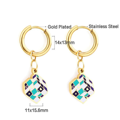Magic Design Square Rubik's Cube Charms Pendient Earrings Stainless Steel Drop Jewelry On Ear aretes de mujer Gifts asonjewelry