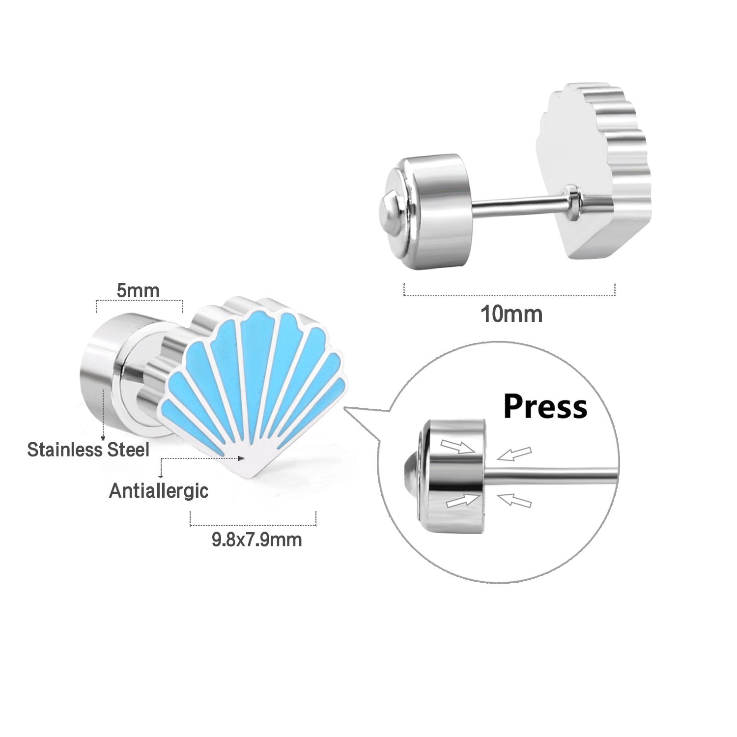 ASON Silver Color Fashion Blue Shell Children's Earrings 316L Stainless Steel Ear Stud for Girl Women Jewelry Gifts asonjewelry