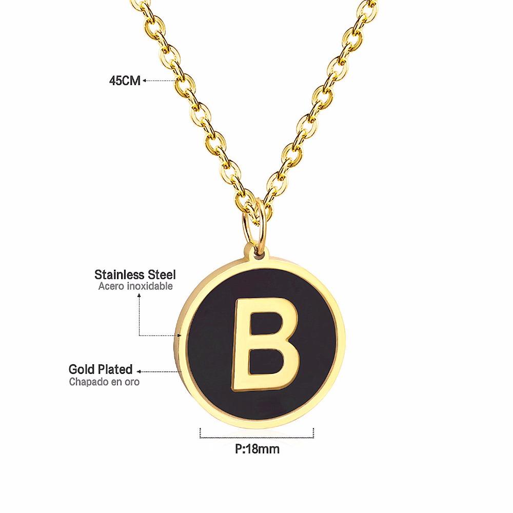 ASON New Punk Jewelry Gold Black Shell Choler Necklaces Stainless Steel 26 Letter Alphabet Pendant Necklaces Women/Girl asonjewelry