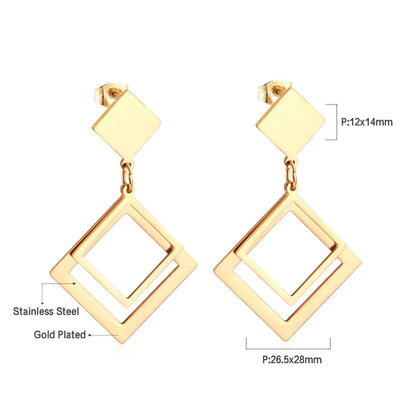 Brinco Jewelry Korean Square Triangle Drop Earring 2020 Set Stainless Steel Dangle Christmas Earrings Set For Women asonjewelry