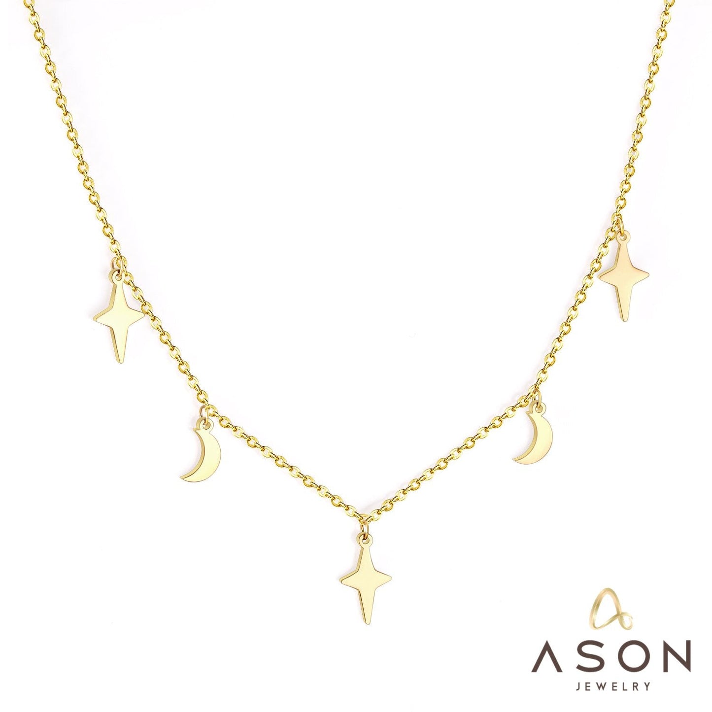 ASON Moon and Star Pendant Necklaces Gold Color Stainless Steel Chain for Women Girls Fashion Jewelry Accessories Gift asonjewelry
