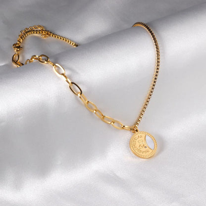 ASON Fashion Gold Color Stainless Steel Christmas Pattern Pendant Necklace with Shell for Women Men Jewelry Gift Accessory asonjewelry