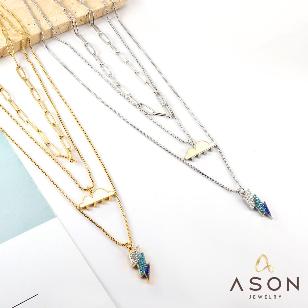 ASON Vintage Lightning And Could Charm Multi-layer Chain Pendant Necklace Gold Color Stainless Steel For Women Jewelry Gift asonjewelry