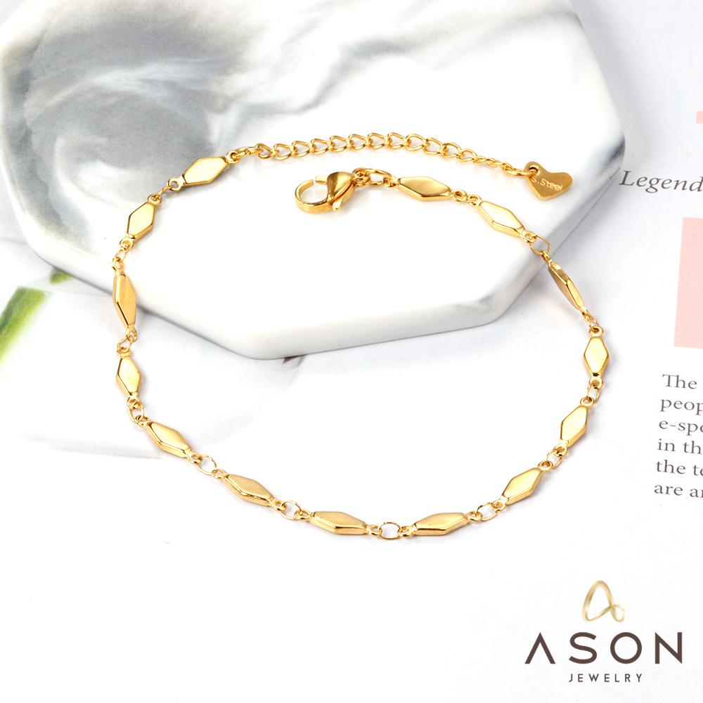 ASON Geometric Anklet Charm Foot Chain with 22+5cm Extender Gold Color Stainless Steel Fashion Jewelry Gift Accessories asonjewelry