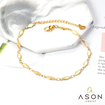 ASON Geometric Anklet Charm Foot Chain with 22+5cm Extender Gold Color Stainless Steel Fashion Jewelry Gift Accessories asonjewelry