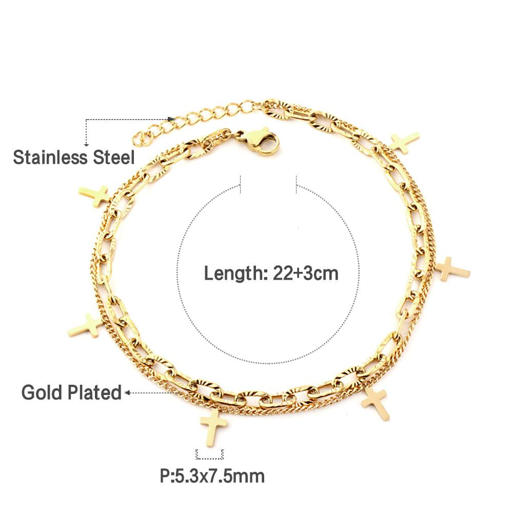 ASON Cross Accessories Multi-layer Link Chains Fashion Anklet Gold Color Stainless Steel For Women Daily Party Gift Jewelry asonjewelry