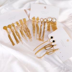 Boucles d'oreilles à pampilles à longue chaîne pour femmes, couleur or, en acier inoxydable, bijoux de fête, mode coréenne, vente en gros 