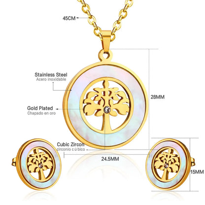 Gold Stainless steel Shell African Wedding Dubai Bridal Jewelry set Indian Tree Necklace Earrings Jewellery Set asonjewelry