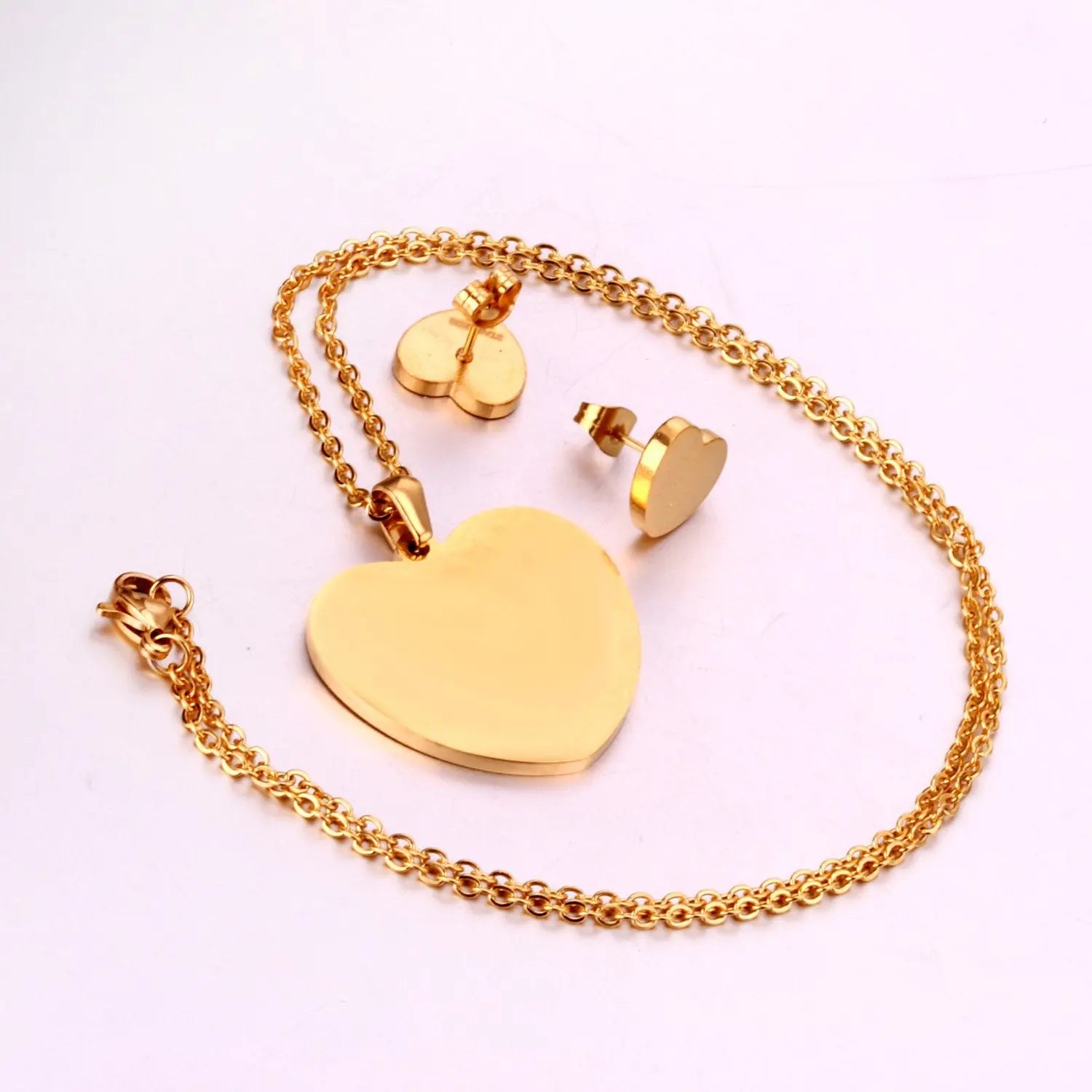 Heart Earrings Pendant Chain Necklace Jewelry Set For Women Girls Gold/Steel Wedding Dubai African Jewellery Sets asonjewelry