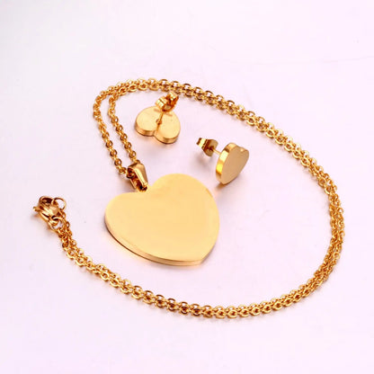 Heart Earrings Pendant Chain Necklace Jewelry Set For Women Girls Gold/Steel Wedding Dubai African Jewellery Sets asonjewelry