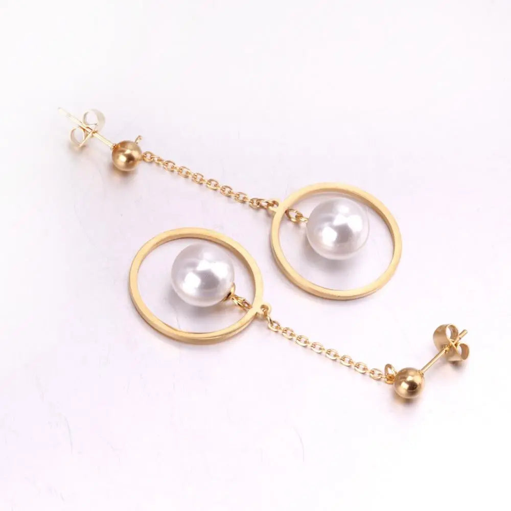 Fake Pearl Long Drop Earrings Round Dangle Earings Fashion Jewelry For Women Korean Style pendientes 2020 brincos asonjewelry