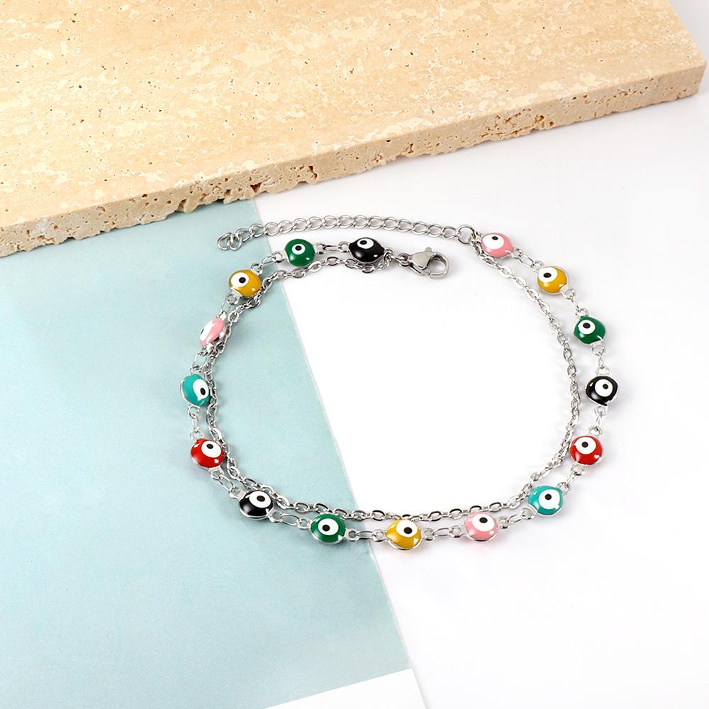 ASON Boho Mixed Color Ball Cat Eyes Accessories Multi-layer Chains Anklet Gold Color Stainless Steel For Women Jewelry Gift asonjewelry