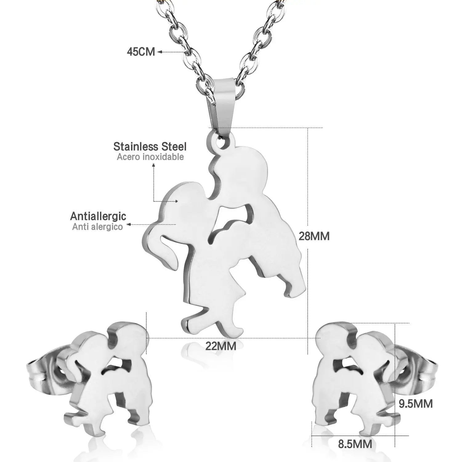 Romantic Lovely Boy Girl Kiss Necklace Earrings For Women Jewelry Sets Gift Dubai Jewellery set asonjewelry