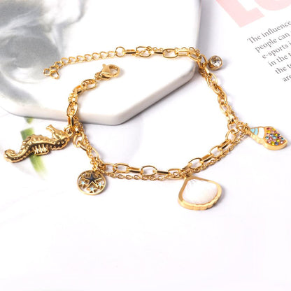 ASON Gold Color Shell Ocean Series Charm Bracelet 316L Stainless Steel 18+3cm Bangle for Women Fashion Jewelry Party Gift asonjewelry