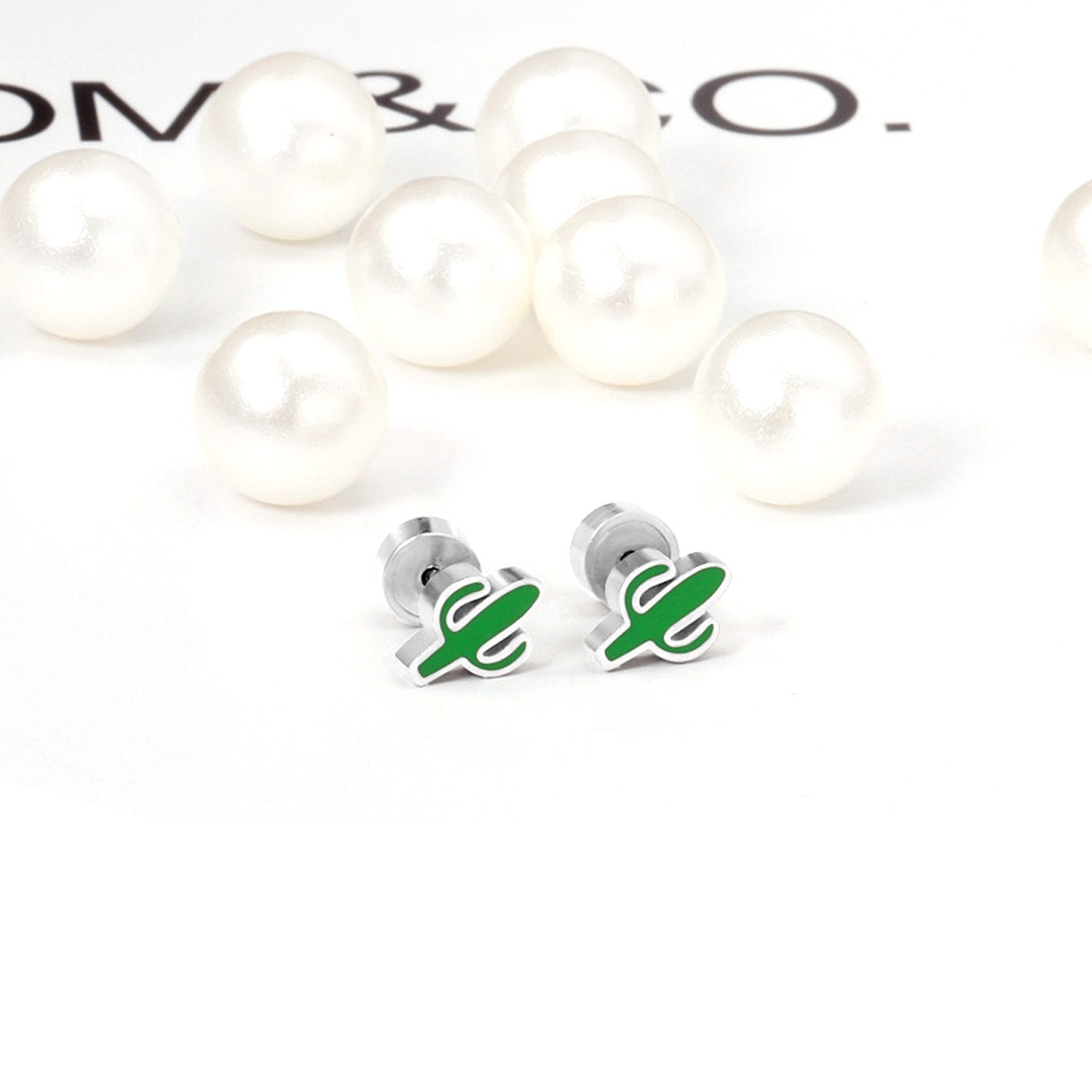 ASON Lovely Children's Ear Stud Silver Color Stainless Steel Green Cactus Cartoon Stud Earrings for Girl Gifts Jewelry asonjewelry