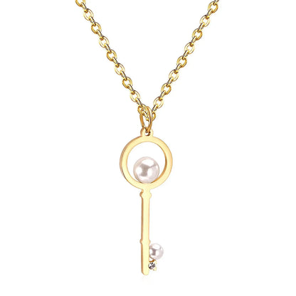 Fake Pearl Key Pendant Necklace For Men Women Jewelry Stainless Steel Necklaces Collars Collier Accoessries mujer asonjewelry