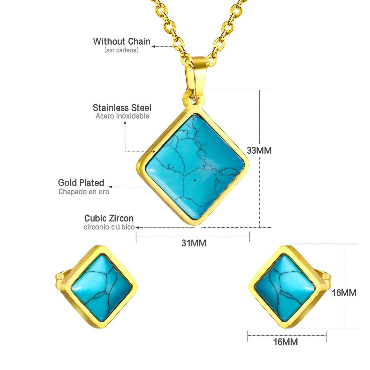 ASON Set Jewelry Women Stainless Steel Geometry Enamel Pendant Necklace Earrings Sets Wholesale Friend Gift asonjewelry