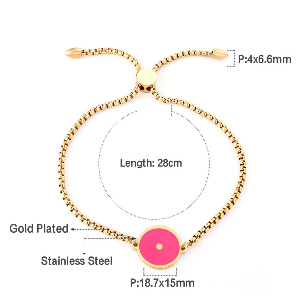 ASON 28 cm Pink Round Shape Accessory BraceletsTrendy Gold Color Stainless Steel For Women Daily Wear Jewelry Adjustable asonjewelry