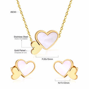 Brand New Stainless Steel Jewelry Heart Shell Jewelry Sets Women Wedding Jewelry Gift