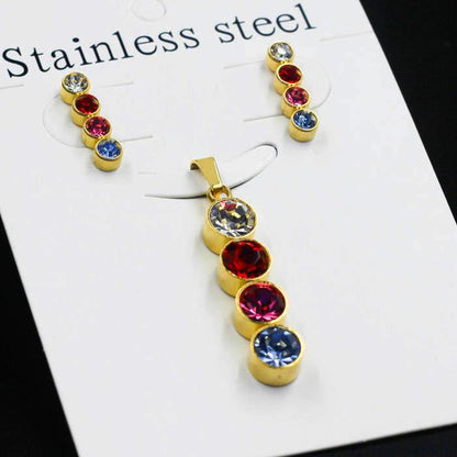 ASON Necklace Sets Colorful Round Cubic Zirconia Pendant Necklace Fashion Stud Earring Fashion Jewelry Women Party Gift asonjewelry