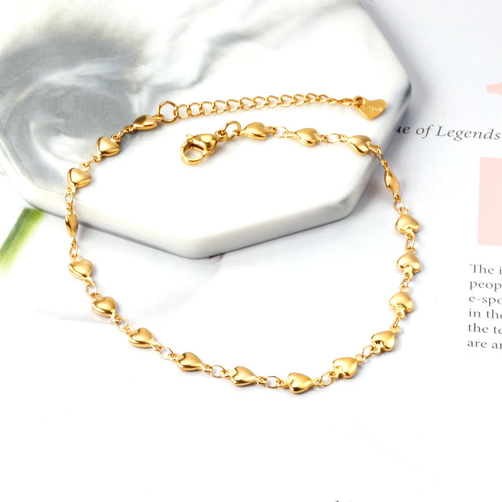 ASON Sweet Heart Charms Anklet Gold Color Stainless Steel Foot Chain with Extender 23+5cm Fashion Jewelry Party Gift asonjewelry