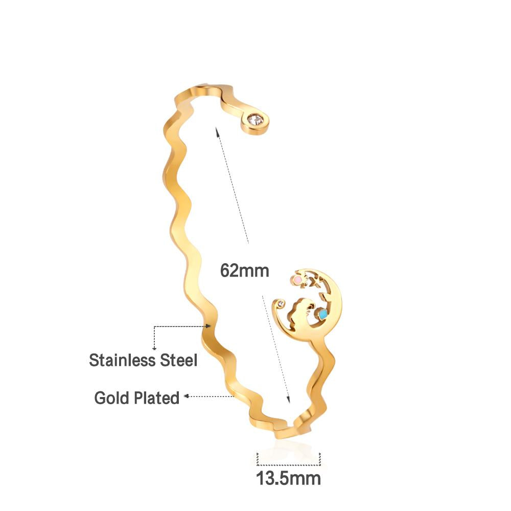 ASON Gold Color Unusual Wavy Bracelet Ocean Style Stainless Steel Open Bangle for Women Party Gift Jewelry Accessory asonjewelry