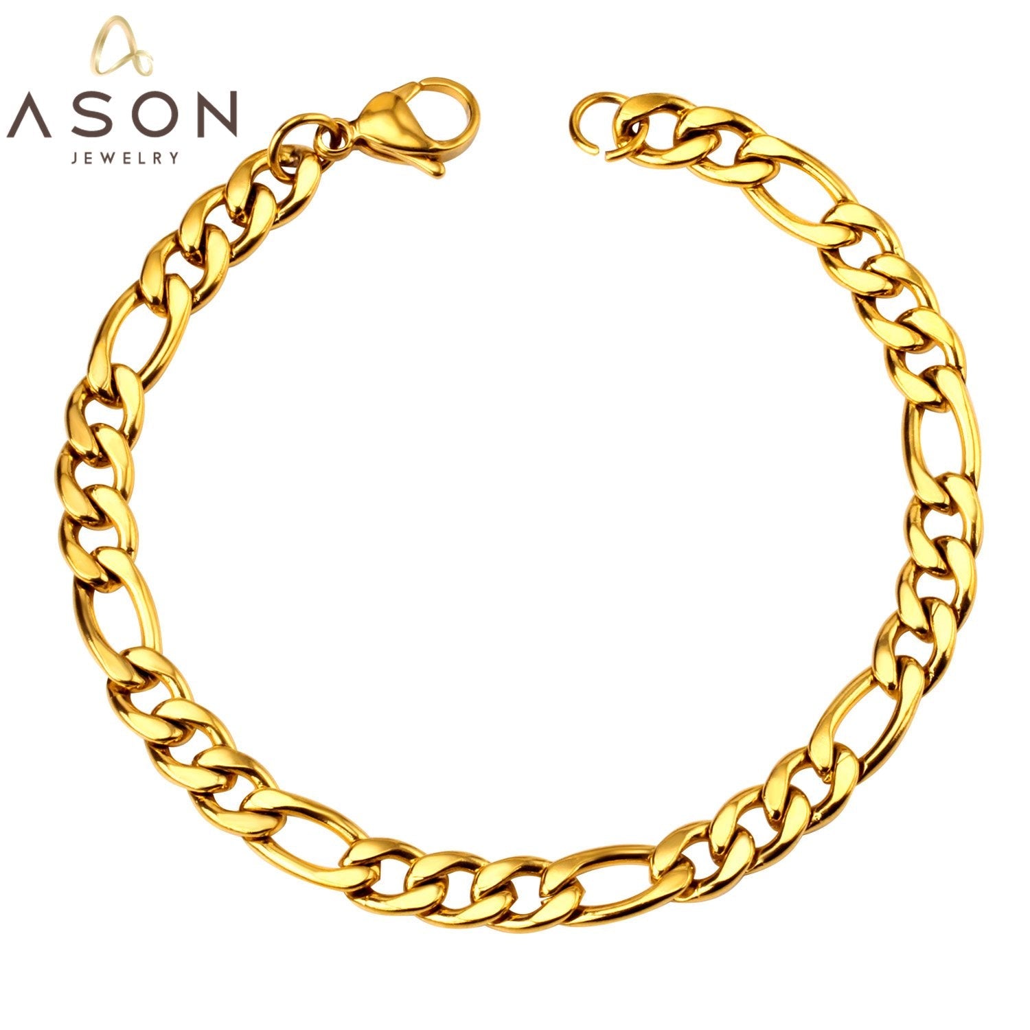 ASON 7mm Cuban Link Chain Bracelets Stainless Steel Gold Color for Men Women Party Gift Fashion Bangle Jewelry Boho asonjewelry