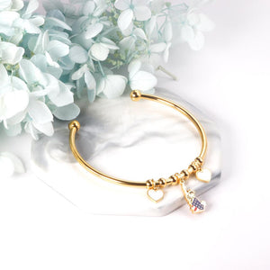 ASON Fashion Gold Color Heart with Shell Charm Stainless Steel Bracelet Open Bangle Jewelry Accessory for Women Party Gift