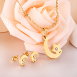 Crystal Moon Star Necklace Earring Sets Stainless Steel Dubai Indian Wedding Gold Jewelry Set For Women Girls