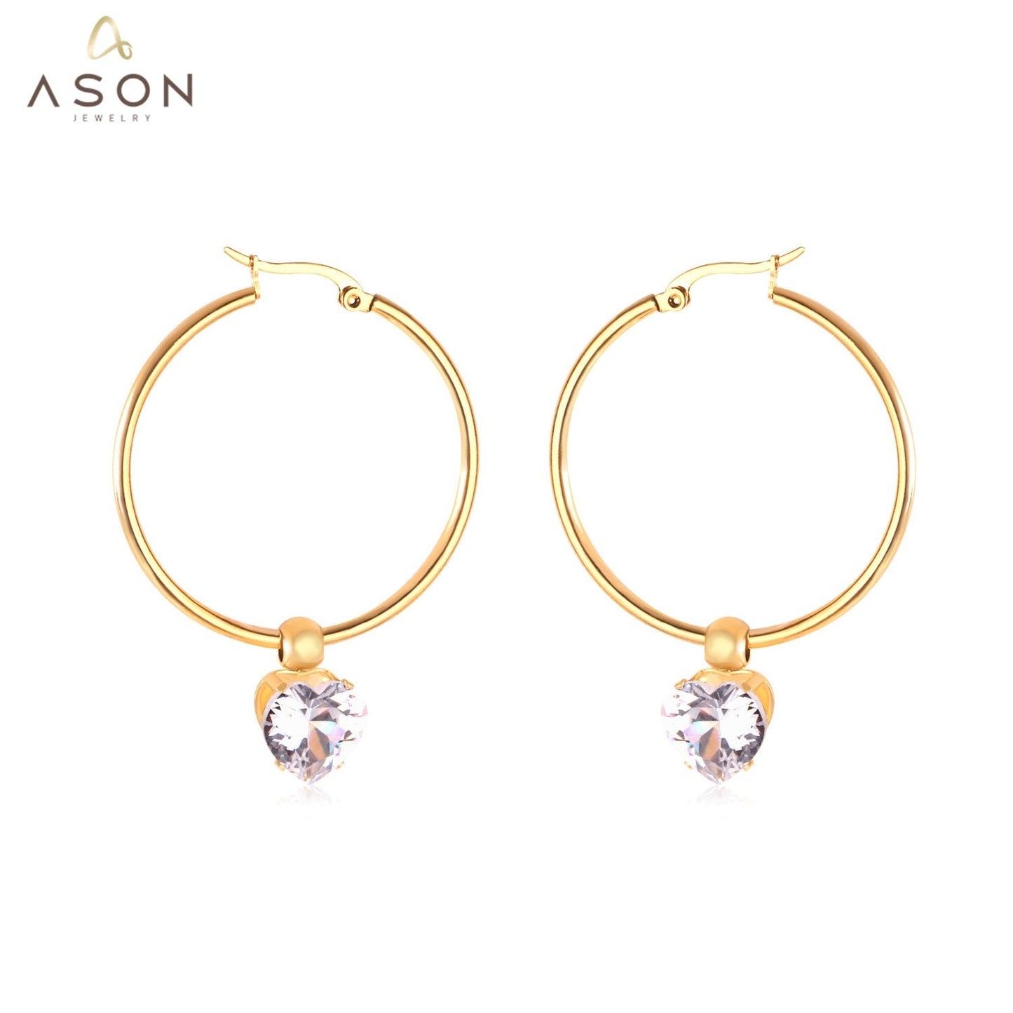 ASON Round Ear Hoop Earring With Cubic Zirconia Classic Style 2022 Stainless Steel Circle Earring Fashion Jewelry Party asonjewelry
