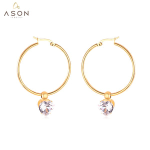 ASON – boucles d'oreilles rondes avec zircone cubique, Style classique, cercle en acier inoxydable 2022, bijoux de fête à la mode 