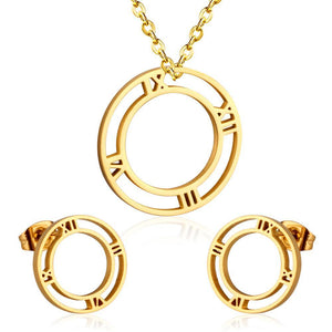 Hot Selling Roman numerals Necklace Earring Set Made By Stainless Steel Jewelry For Christmas Gift