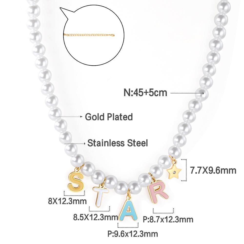 ASON Cute Imitation Pearl Necklace with STAR DREAM Letter Pendant Chains for Women Stainless Steel Jewelry Party Gift asonjewelry