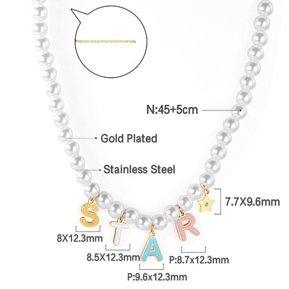 ASON Cute Imitation Pearl Necklace with STAR DREAM Letter Pendant Chains for Women Stainless Steel Jewelry Party Gift asonjewelry