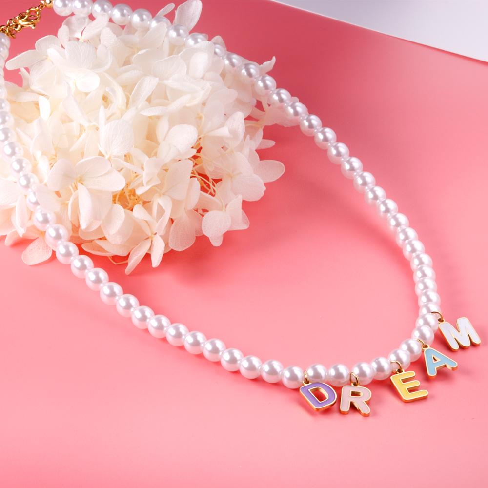 ASON Cute Imitation Pearl Necklace with STAR DREAM Letter Pendant Chains for Women Stainless Steel Jewelry Party Gift asonjewelry