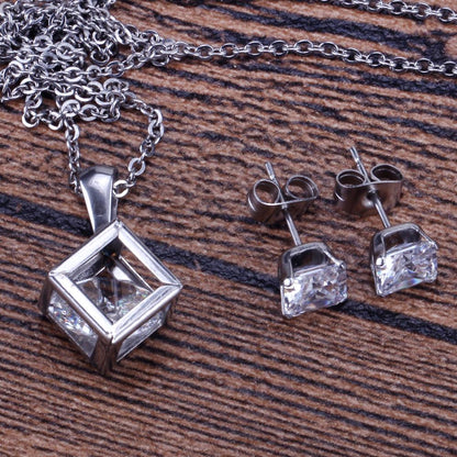 ASON 316L Stainless Steel Gold Bridal Wedding African Jewelry Set for Women 2019 Square Necklace Pendant Small Stud Earring asonjewelry