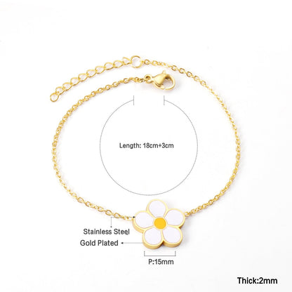 ASON Fashion Big White Flower Pendant Bracelet 316L Stainless Steel Bangle 18cm+3cm Length for Women Jewelry Accessories asonjewelry