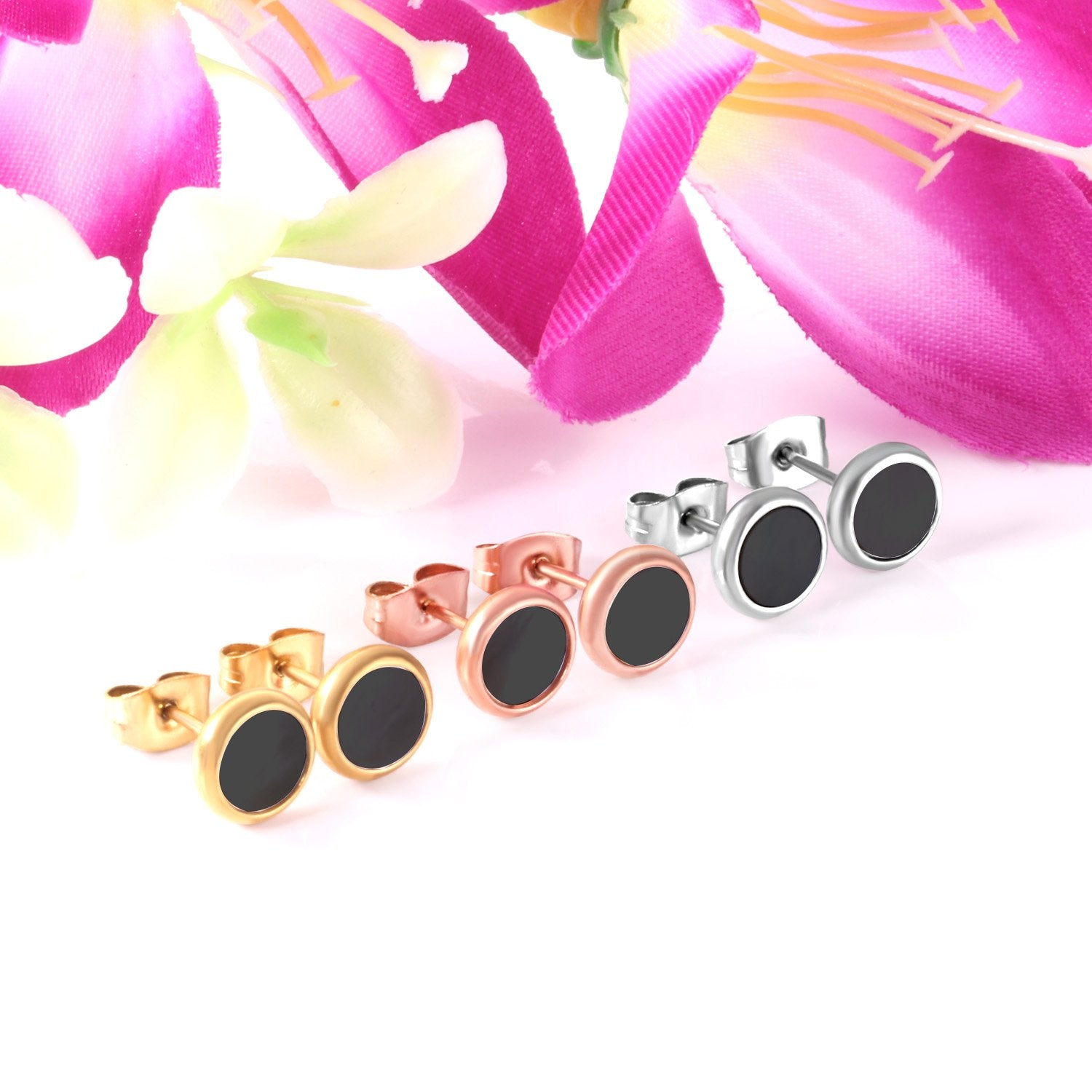 ASON Stylish White/Black Shell Stud Earrings 3Pairs/lot 8mm Round Earring Stainless Steel Jewelry for Women Party Gift asonjewelry